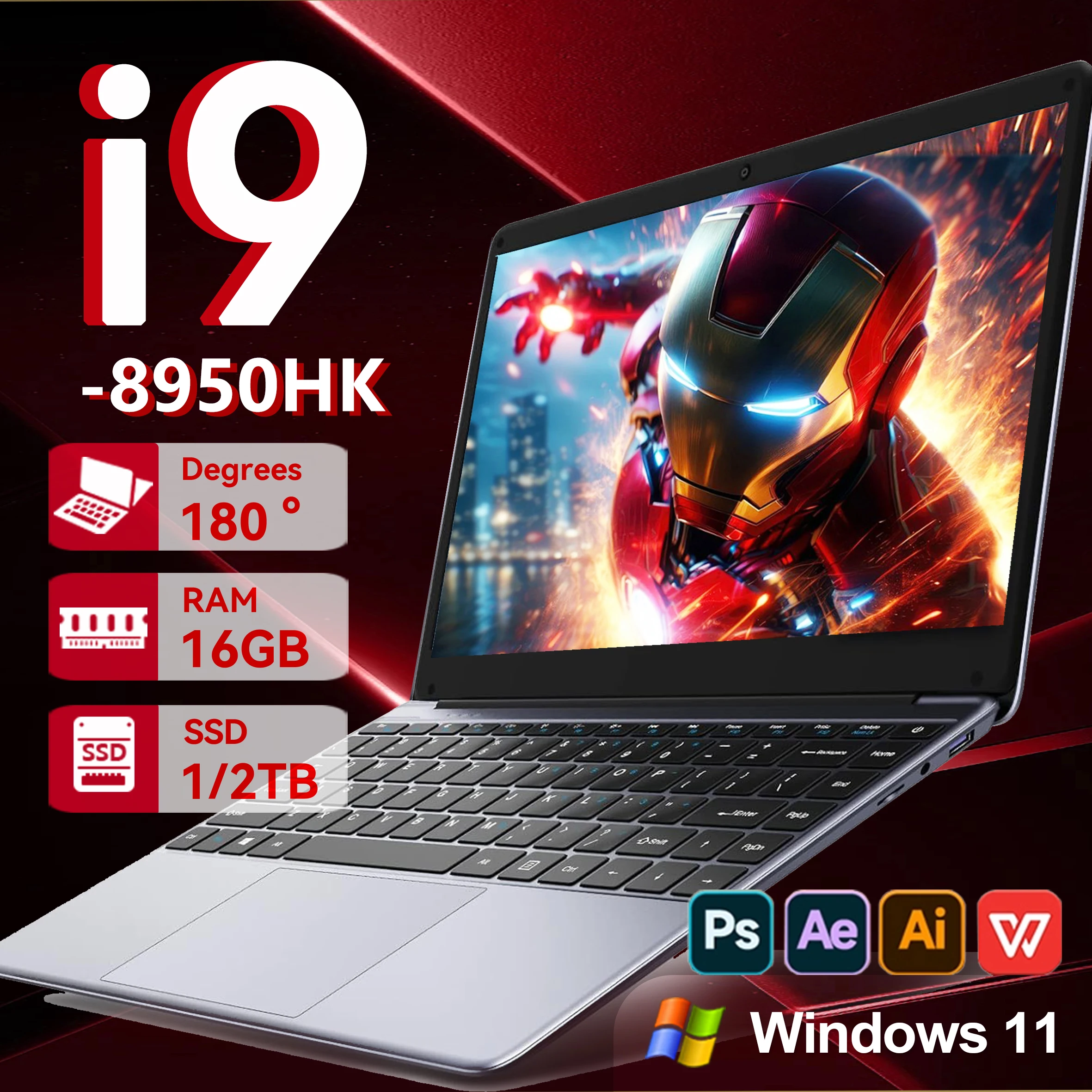 Intel Core i9 8950HK Windows 11 14.1 Inch i9 Gaming Laptop Computer PC Gamer 16GB RAM 1TB 2TB SSD Notebook Office Study Computer