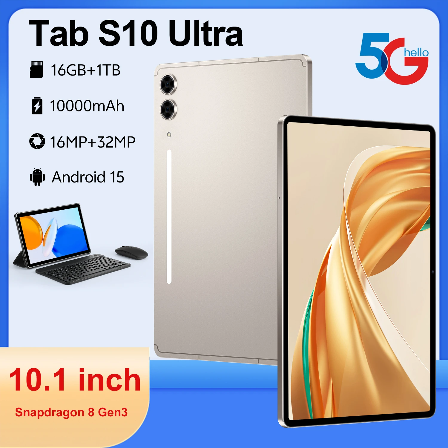 

2025 Original Intelligent S10 Pro Tablet 10.1-inch High-definition 4K Full Screen Android 15 16GB+1TB 10000mAh 5G Dual Card Tabl