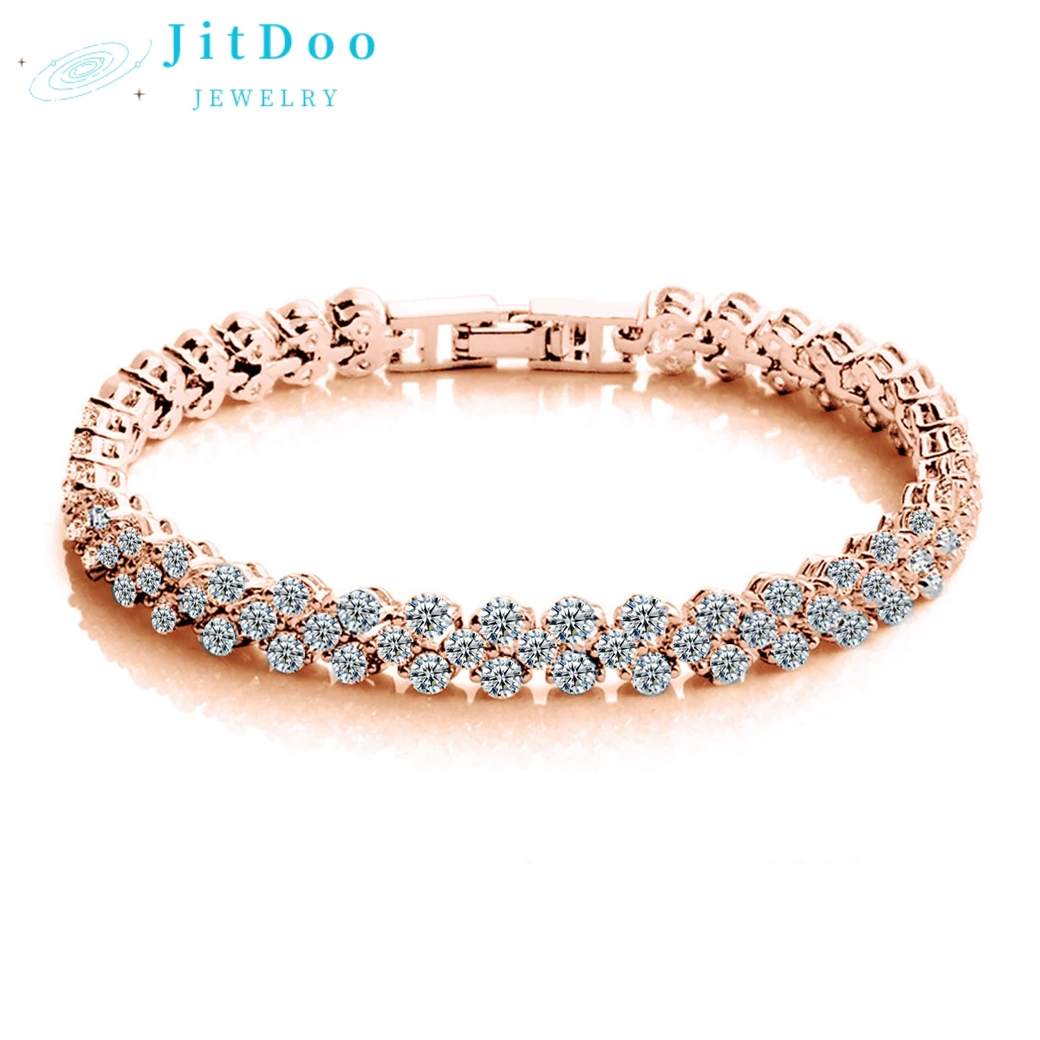 JitDoo Luxury Roman Crystal Geometric Chain Bracelets for Women Trendy 16cm Full Rhinestone Charm Bangles Wed Jewelry Accessory