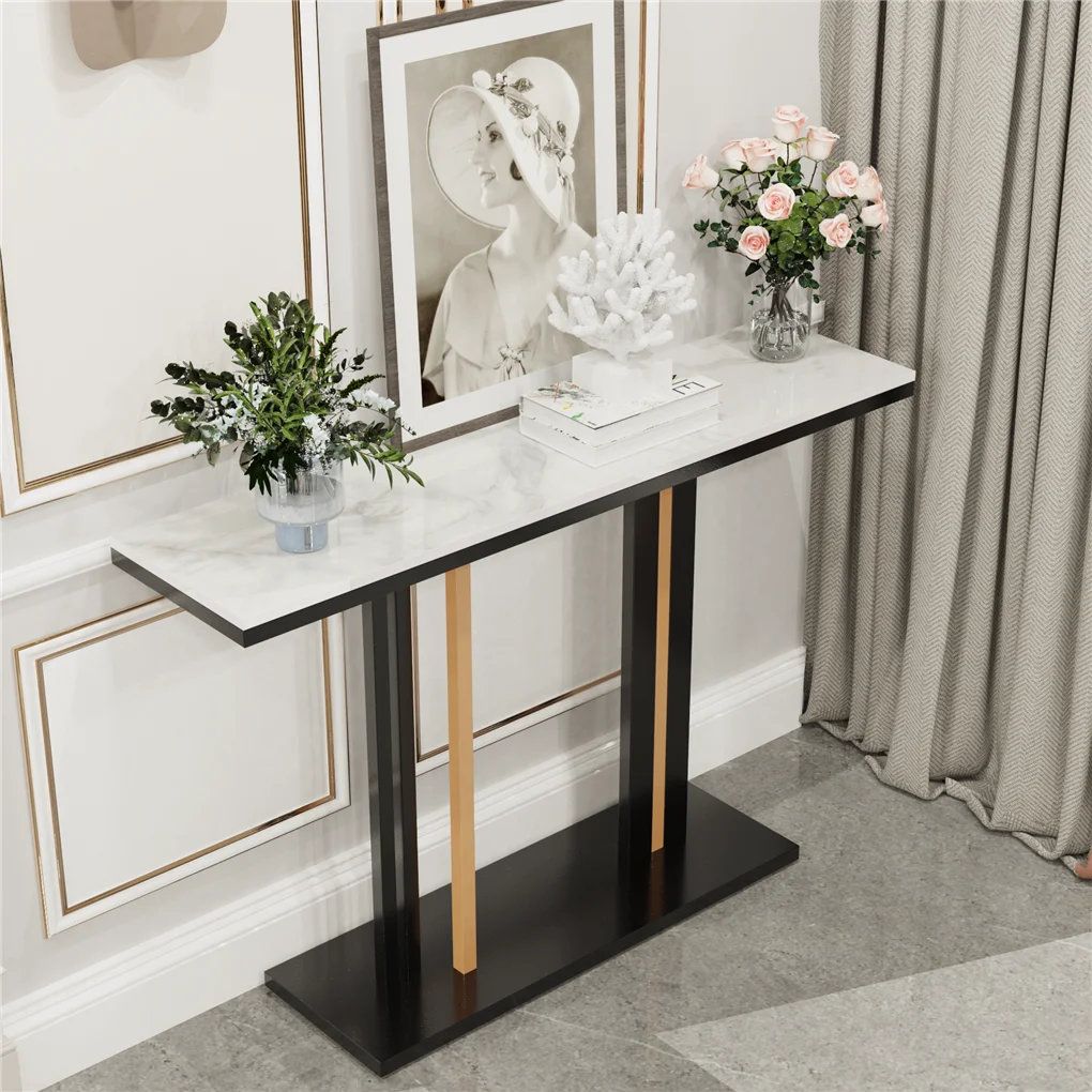 LUVODI Marble Console Table for Living Room Long Narrow Console Table Behind Couch Sofa Side End Furniture