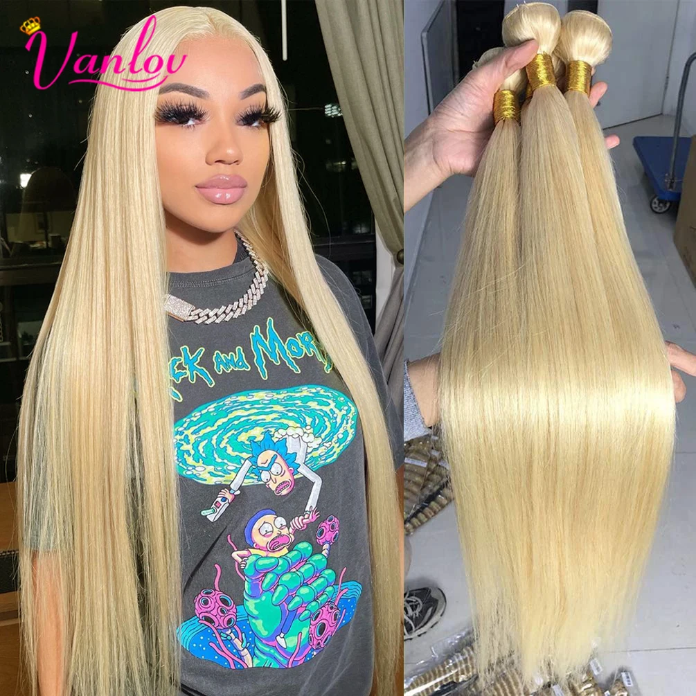 Vanlov 1/3/4 613 Blonde Straight Hair Bundles Brazilian Remy Human Hair Extensions Honey Blonde Bundles 8-30 Inch Double Weft