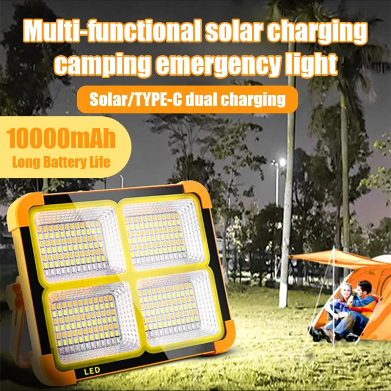 

Portable solar charger 10000mAh outdoor waterproof camping light, hidden hook, five lighting modes, emergency power outage