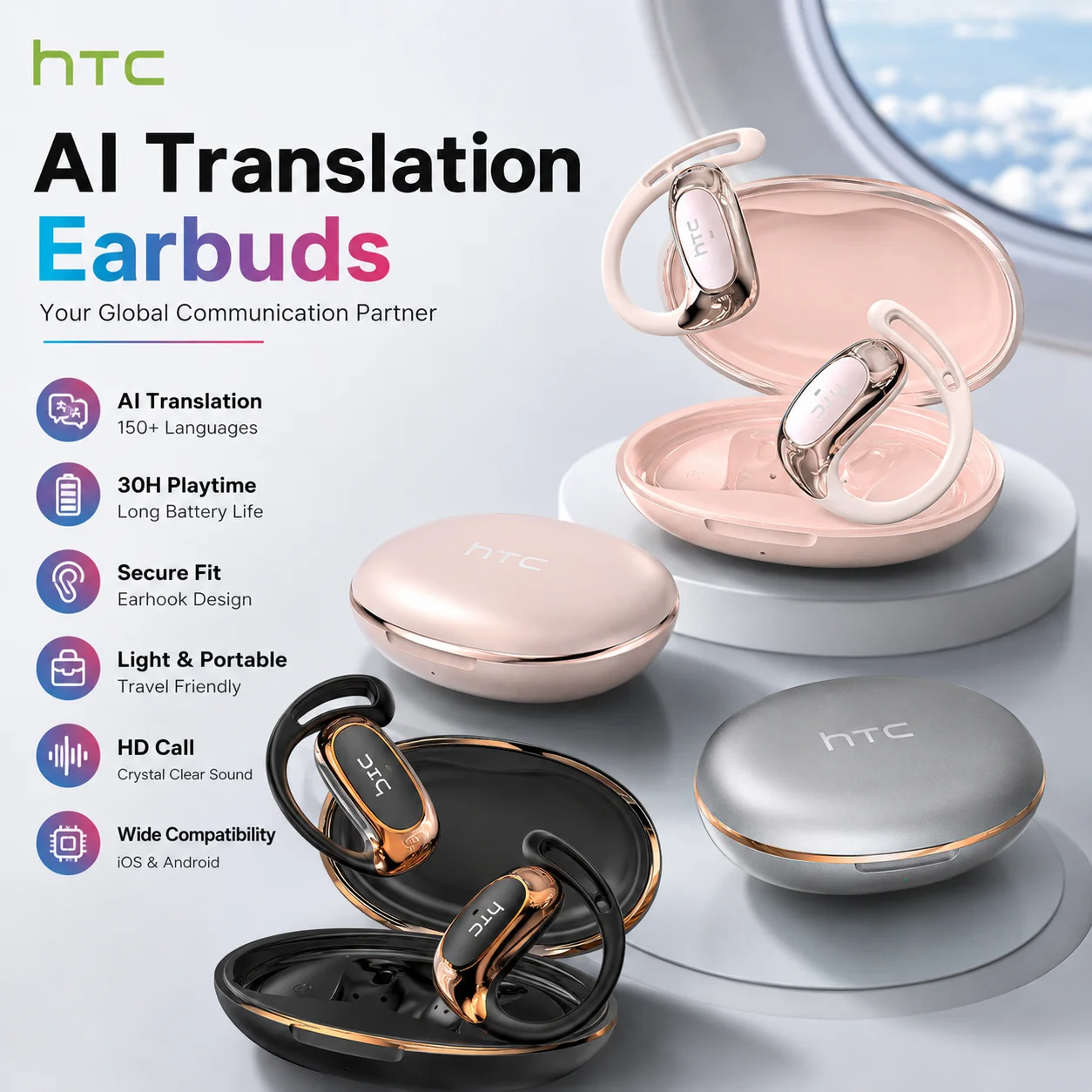 NE35 1-2PCS Auriculares Bluetooth con traductor de IA y traducción instantánea en más de 150 idiomas, auriculares inalámbricos de diseño