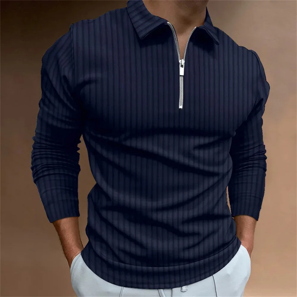 Men's Clothing New Men's Long Sleeve Polo Shirt Zipper T-shirt Cool and Breathable Business Casual Sweat-absorbing Top