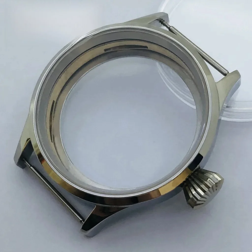 MPo 43 mm srebrna polerowana stal nierdzewna koperta zegarka szafirowe szkło pasuje do mechanizmu serii ETA6497 6498 Seagull ST3600 ST3620 ST36 — zdjęcie 2