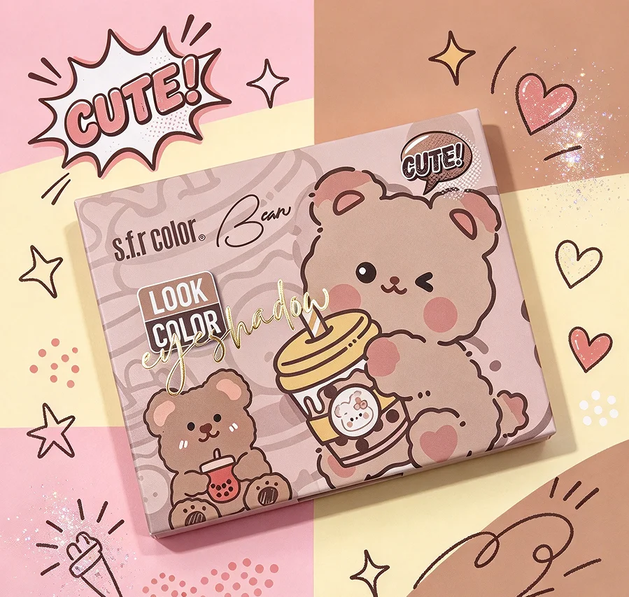 s.f.r color Cute Bear Bean Eyeshadow Palette, Matte & Shimmer High Pigmented Eye Shadow, Milk Tea Brown Warm Tone Makeup Palette for Daily Look