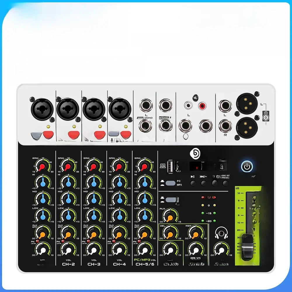 Mikser audio V8 z interfejsem Bluetooth 5.0 i zasilaniem Phantom Power do nagrywania na komputerze, na scenie, dla zespołów, z efektami opóźnienia i powtórnego odtwarzania, mikser DJ. — zdjęcie produktu 7