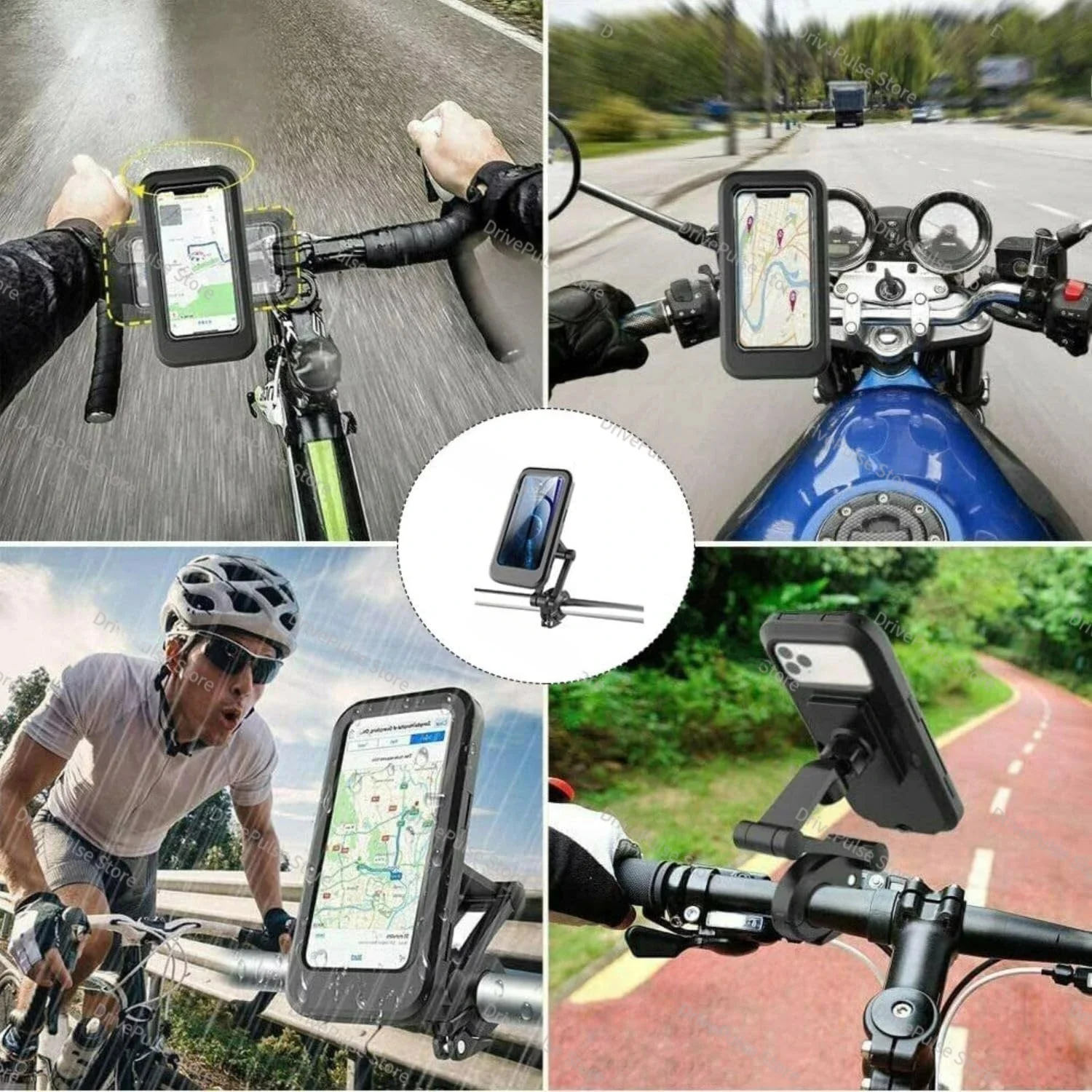 AliExpress NONE Adjustable Bike/Motorcycle Phone Mount - 360° Rotating Waterproof & Shockproof, Retractable Touchscreen Holder for Cycling