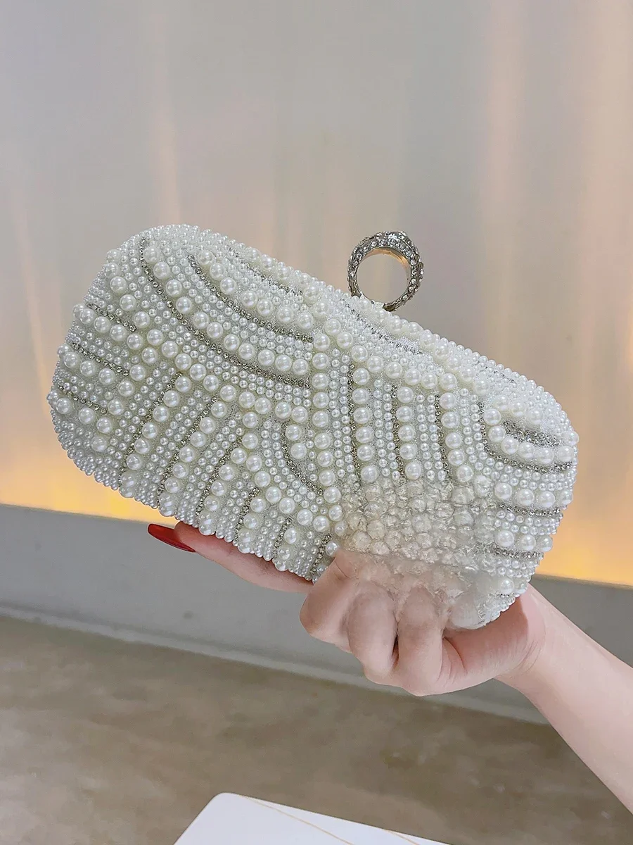 Elegancka perła kopertówka z kryształu górskiego, brokatowa torebka kopertówka wieczorowa, klasyczny torebka bankietowa na na imprezę bal ślubne — zdjęcie 2