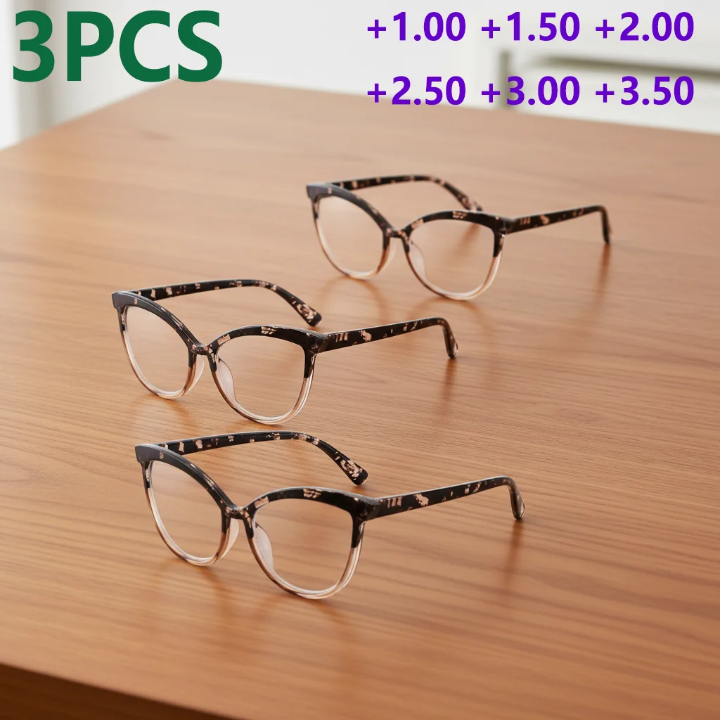 

3PCS Cat Eye Reading Glasses with Color Block Design Unique Style Metal Hinge for Enhanced Stability Bifocal Eyeglasses