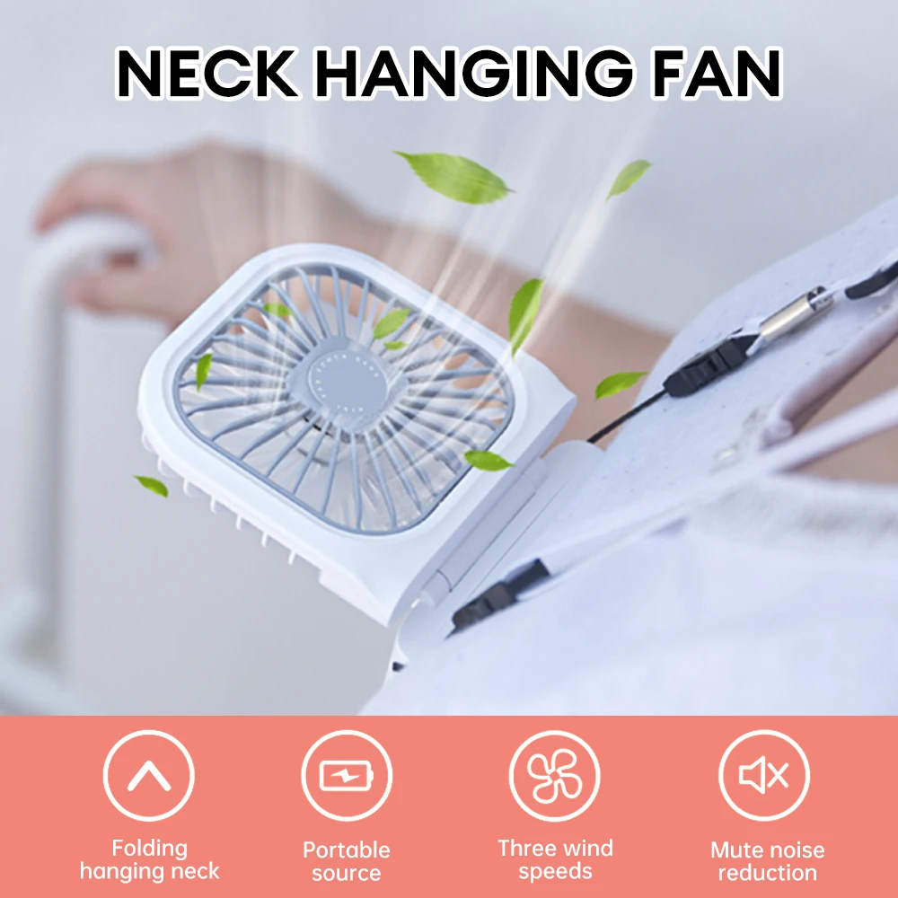 Foldable Neck Hanging Fan USB Rechargeable Cooling Fan Power Bank Adjustable Necklace Fan Handheld Folding Fan Phone Holder