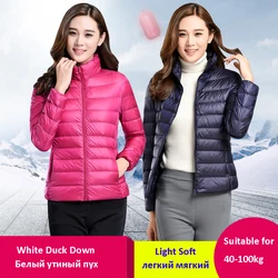 Chaqueta de plumón de pato blanco para mujer, abrigo corto de cuello alto, ligero y suave, versión coreana, invierno, S-8XL