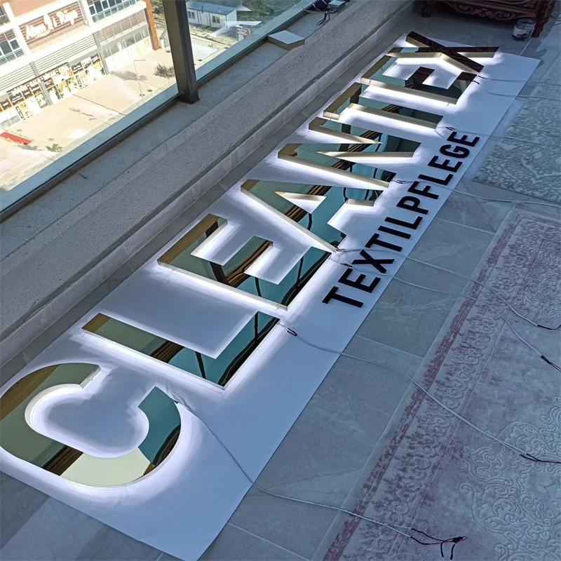 

Outdoor Indoor Business Custom Led Sign, Backlit Stainless Steel 3D Letter Sign Storefront Illuminated Company Logo Word Signage