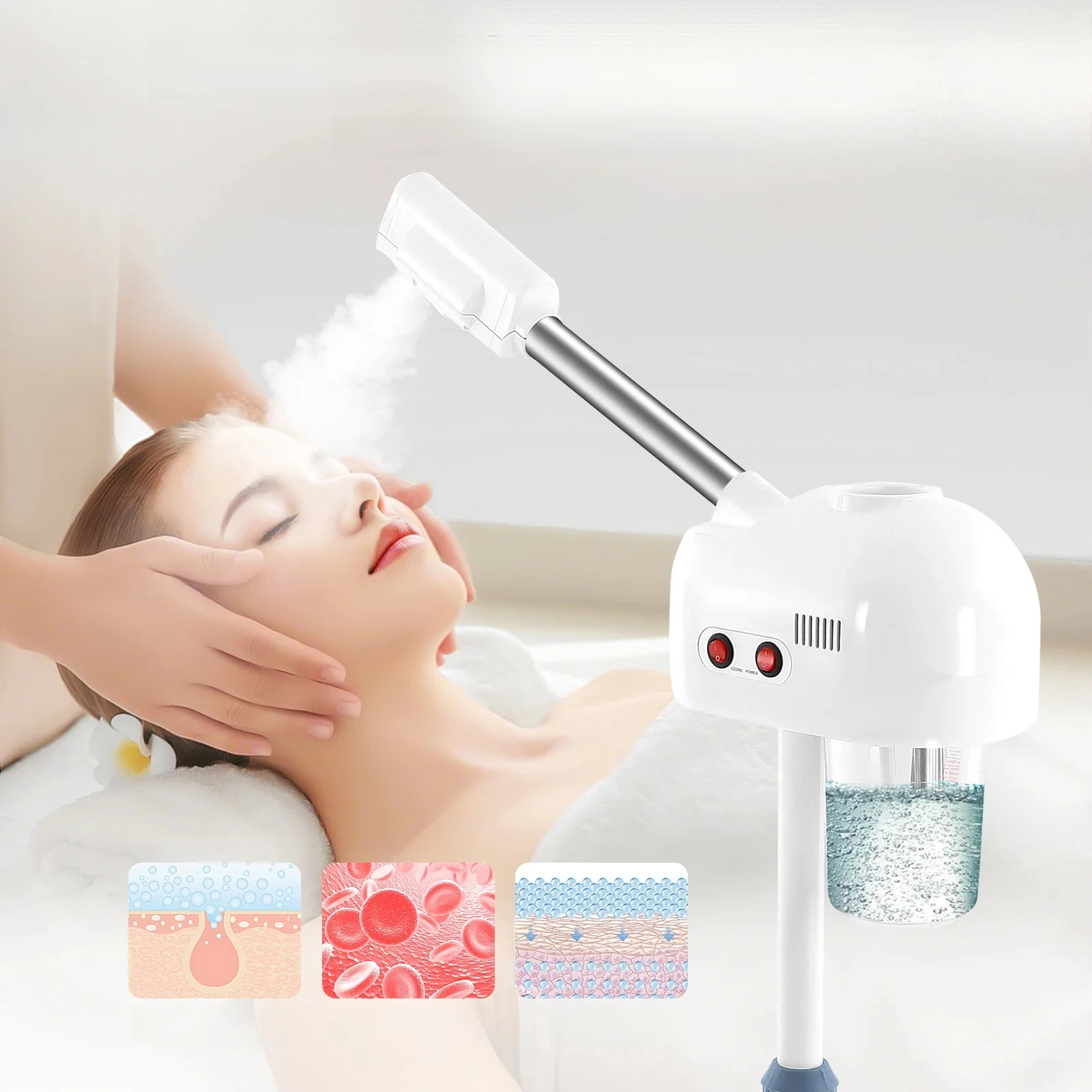 750 ml ozon gezichtsstomer in hoogte verstelbare sproeier 360 °   Draaibare beweegbare huidverzorgingsapparatuur voor Salon Beauty Spa Wit/Zwart - afbeelding 2