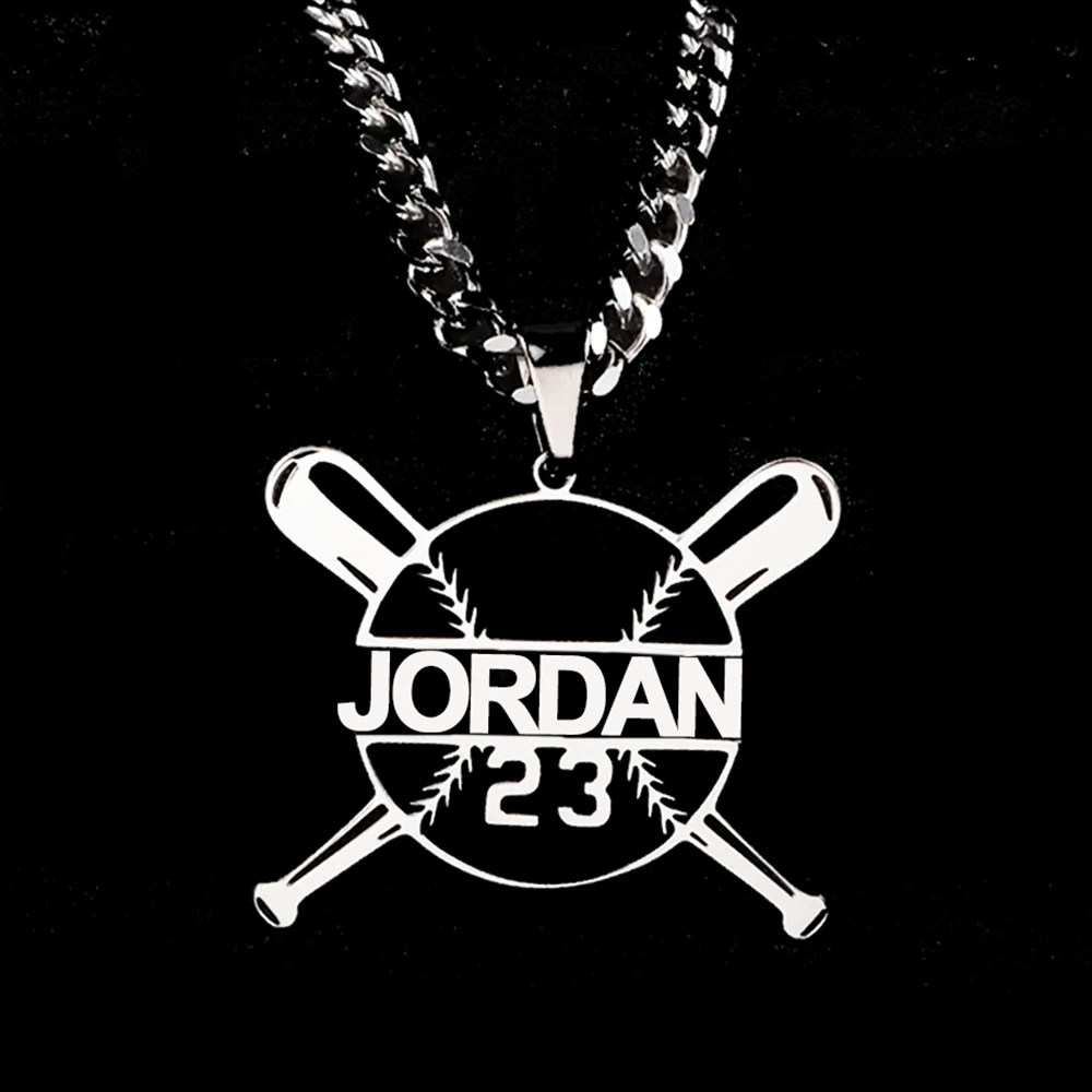 Custom Football Player With Name & Number Round Shape Pendant Necklace Star Commemorative Team Graduation Commemorative Gift