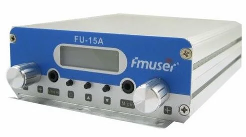 15W FU-15A FM stereo PLL broadcast transmitter FM exciter 88Mhz - 108Mhz cover 2KM-4KM Silver Color