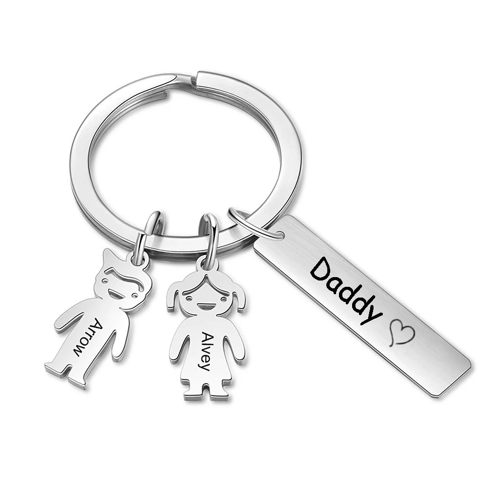 Custom Names Keychain Boys Girls Kids Children Keyring Personalized Phone Number Stainless Steel Bar Drive Safely Dad Mom Family