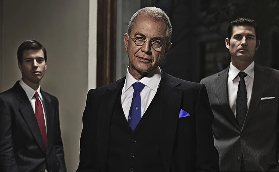 Freimaurer-Krawatte für Herren, Quadrat & Kompass G-Symbol, Jacquard-Krawatte, 3 Farben, für Freimaurerloge, Hochzeit, formelle Anlässe, Business, HAWSON – Detail 2