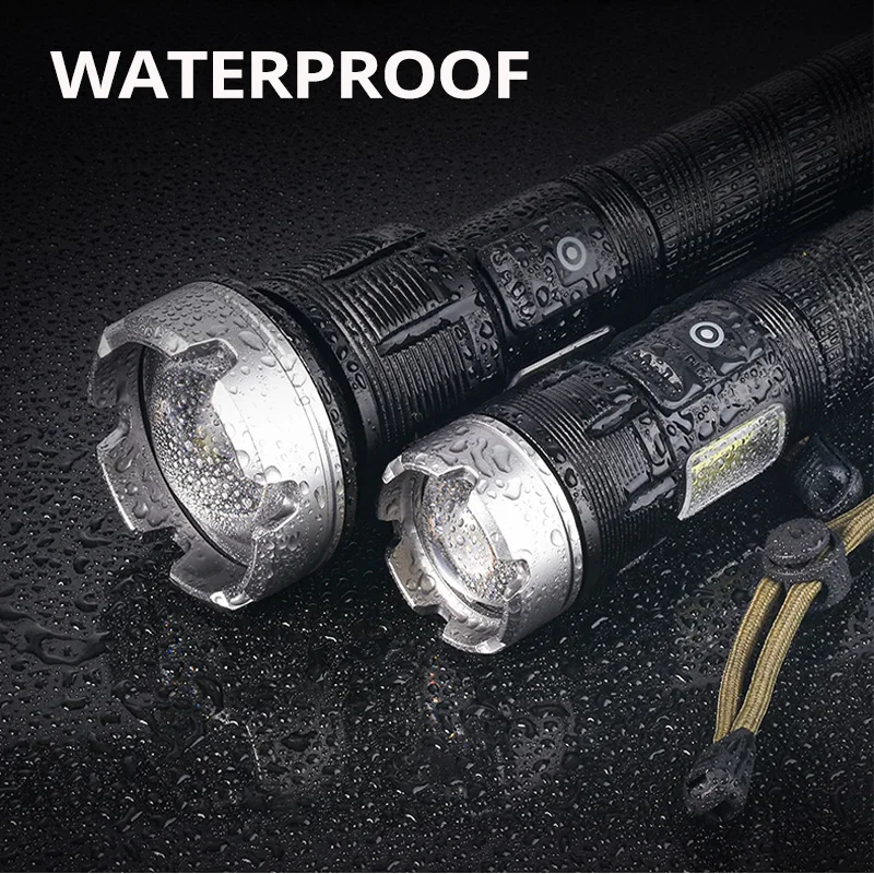 5000000LM High Power XHP360 LED Flashlight Outdoor USB Charging COB Light Waterproof Torch Zoom Long-range Aluminum for Camping