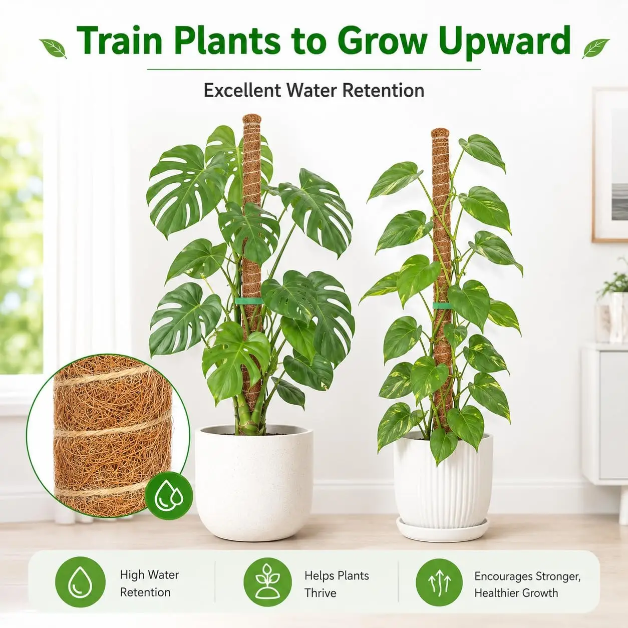 1Pcs Moss Poles for Plants Monstera Bendable Climbing Plant Stakes Indoor Coir Plant Support Garden Trellis Plant Stick Stakes
