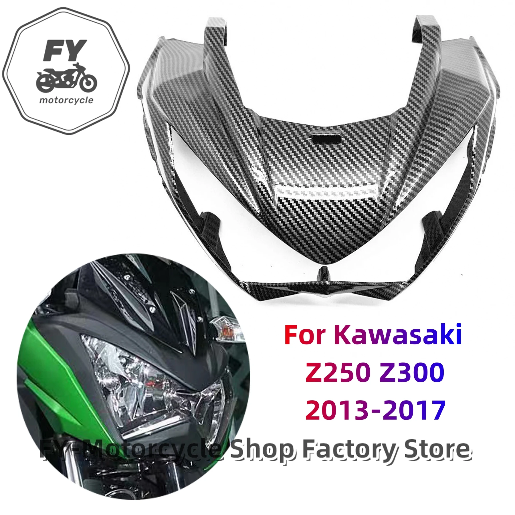 

Motorcycle Front Upper Fairing Headlight Cowl Nose Fit For Kawasaki Z250 Z300 2013-2017