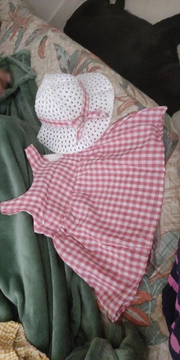 2Pcs/Set Baby Girl Plaid Sweet Bow Summer Birthday Party Dress Toddler Kids Outfits 0 To 3 Years Children Clothes Suit + Hat photo review