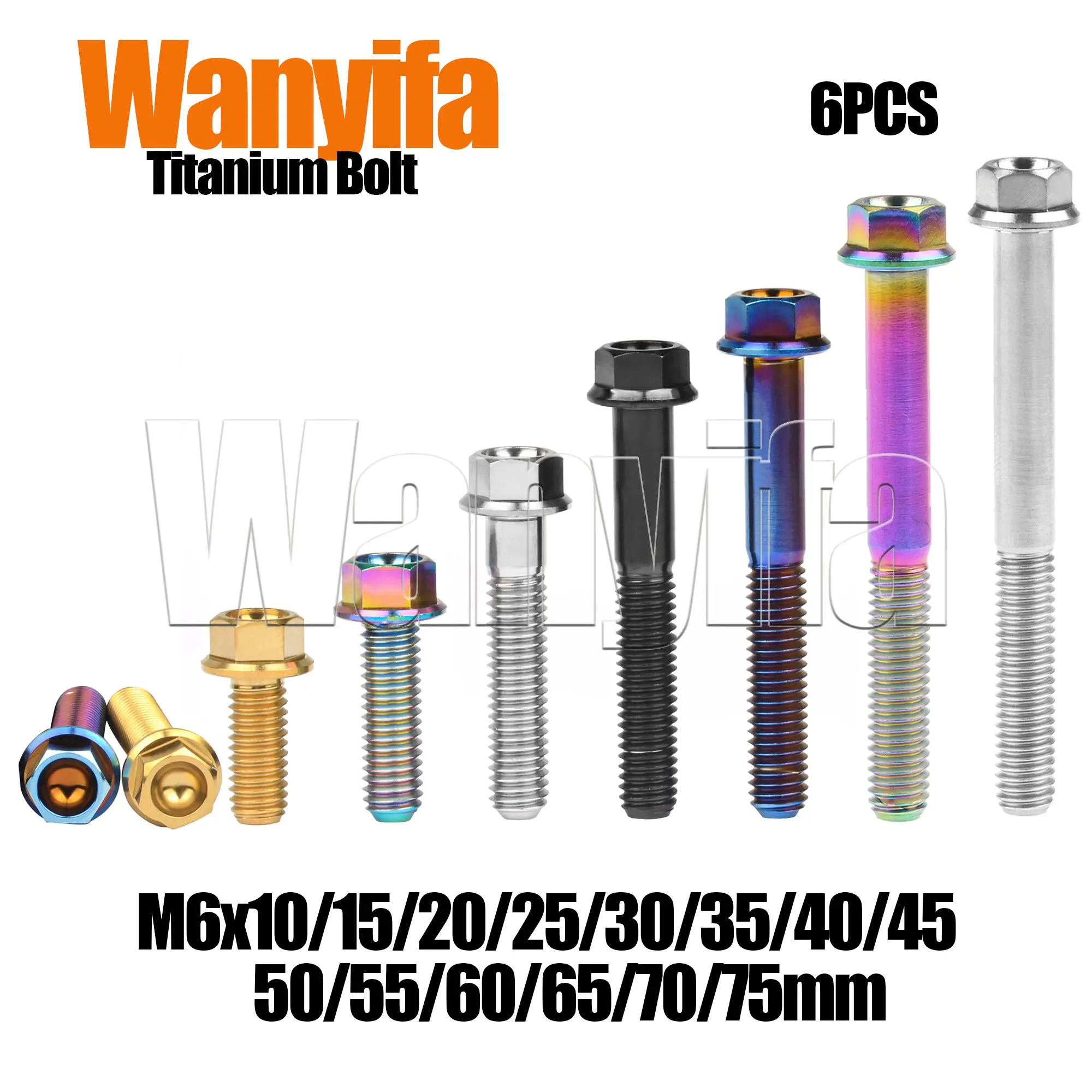 

Wanyifa Titanium Bolt M6x10/15/20/25/30/35/40/45/50/55/60/65/70/75mm Flange Head Screws Part for MTB Road Bike Part