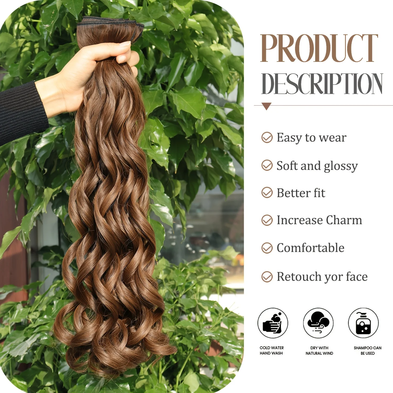 Synthetic 20 Inch 4Pcs/Set Long Bouncy Curly 11Clip In Hair Extensions Dark Brown Hair Accessories Suitable For Women To Wear