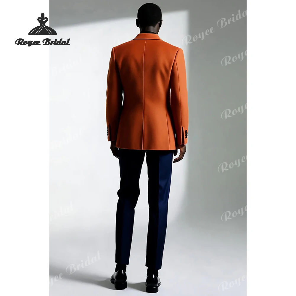 Ciemnopomarańczowy dwuczęściowy garnitur męski dwurzędowy na wesele 2026, klapy ostre, garnitur biznesowy wieczorowy, szyty na miarę trajes para hombre