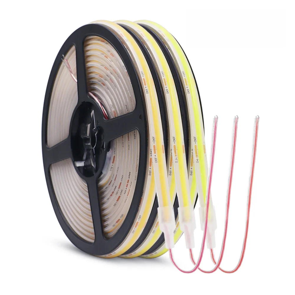 Bande lumineuse LED COB 12V 24V, IP68, étanche, Flexible, 320LED, 5m, 10m, 15m, 0.5m, 1m, éclairage à doublure lumineuse haute densité