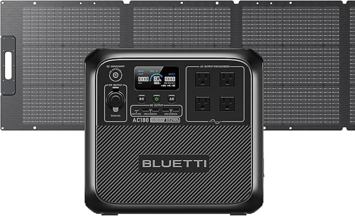 100% New ORIGINAL SALESBLUETTI Solar Generator AC180 with 200W Solar Panel Included, 1152Wh Portable Power Station