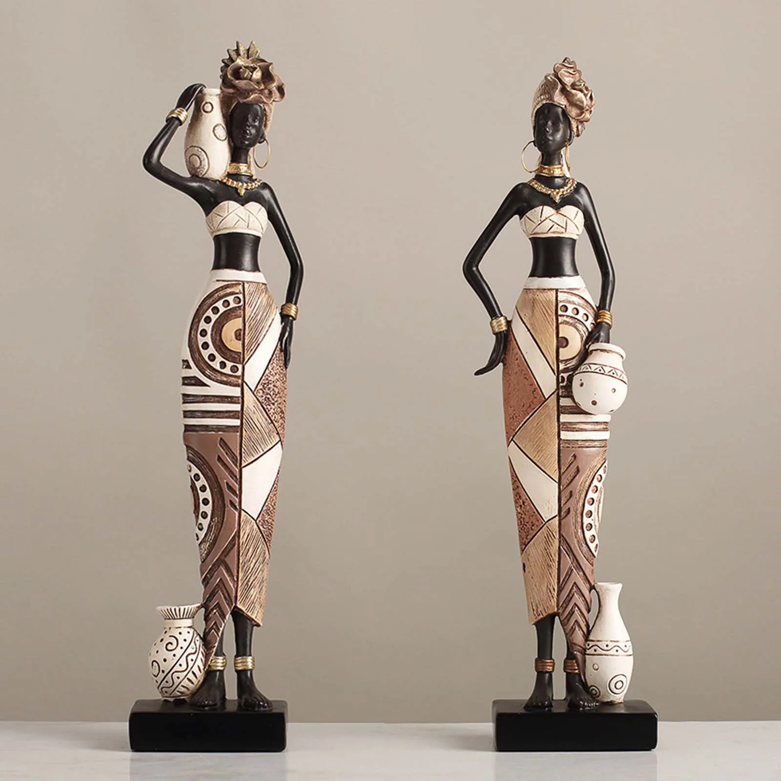 African Women Statue Aesthetic Ornament Resin Human Figure African Art Sculpture for Bookshelf Party Hotel Farmhouse Hallway