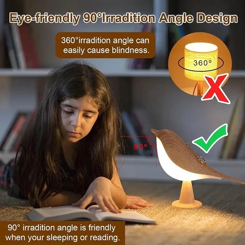 Modern Simple Magpie LED 3 Colors Bedside Lamp Wooden Bird Night Light Touch Control Bedroom Table Reading Lamp Home Decor Light