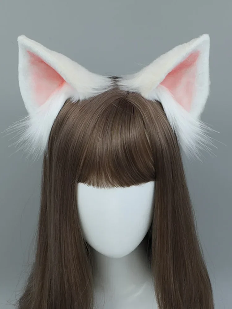 Akcesoria do kostiumu cosplay dla dziewczyn, biało-różowe kocie uszy, urocza regulowana ozdoba na głowę, unisex, opaska Lolita, rekwizyt na imprezę świąteczną. — zdjęcie 2