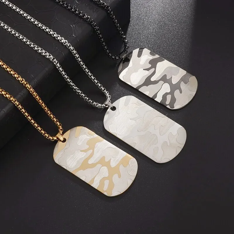 Uniforme militaire de Camouflage en acier inoxydable de haute qualité, pendentif étiquette de chien, collier pour hommes et femmes, bijoux de marque carrés Hip-Hop