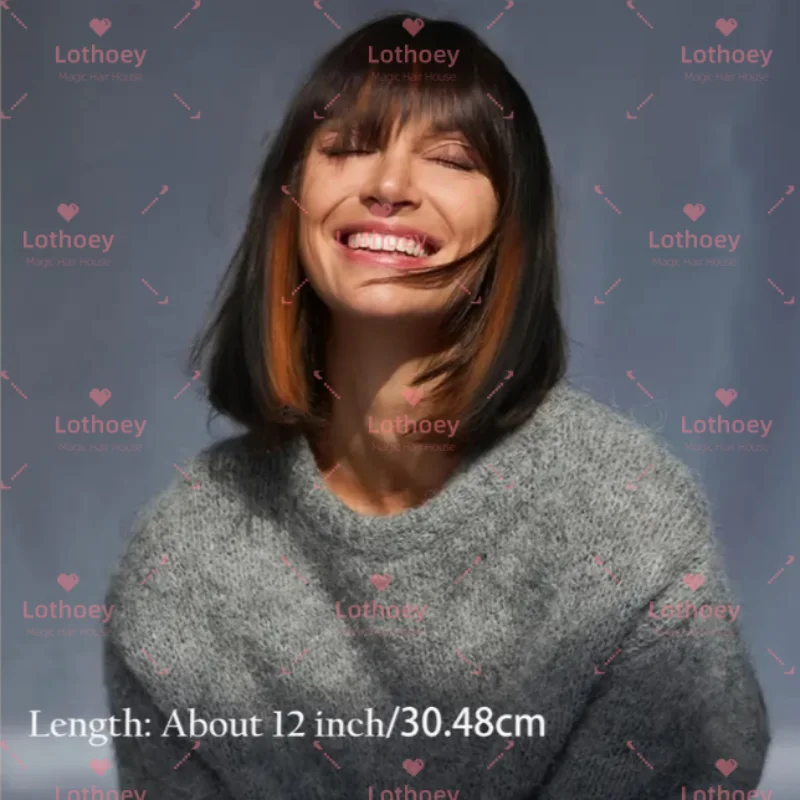 Парик с короткой головой боб с челкой, окрашенный в межцветный парик для косплея, повседневный парик из натуральных волос, натуральный блеск, удобный, дышащий