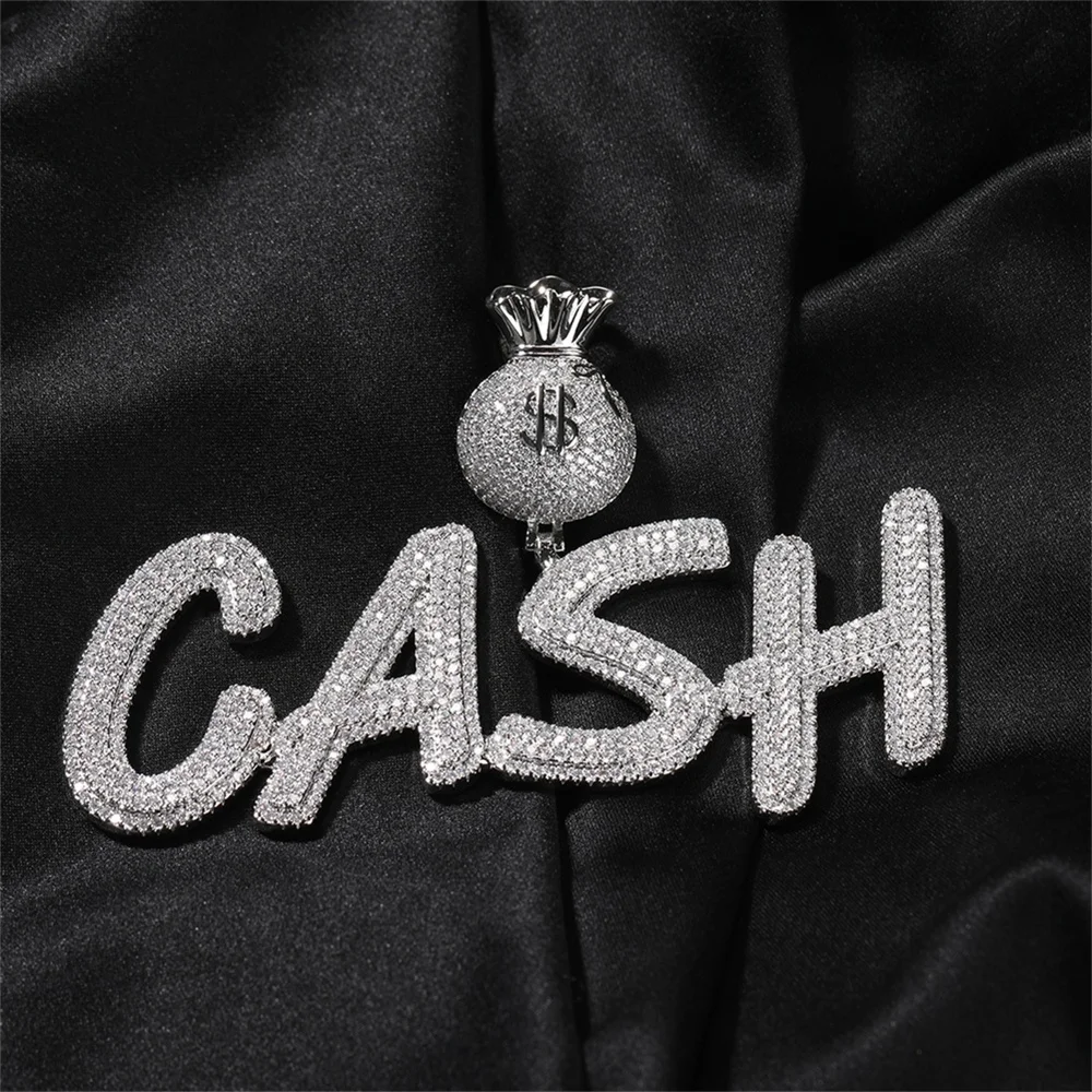 Custom Iced Out Money Bag Bail Letter Pendant Personalized Dollar  Sign Letter Necklace Chain Charm Hip Hop Jewelry Gift For Him