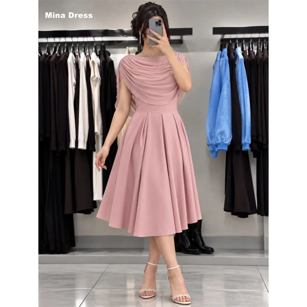 Mina Customized Bean Paste Pink Smock Collar Smocked Mesh Design Women's Wedding Party Attire Soft Shoulder Covering Prom Dress