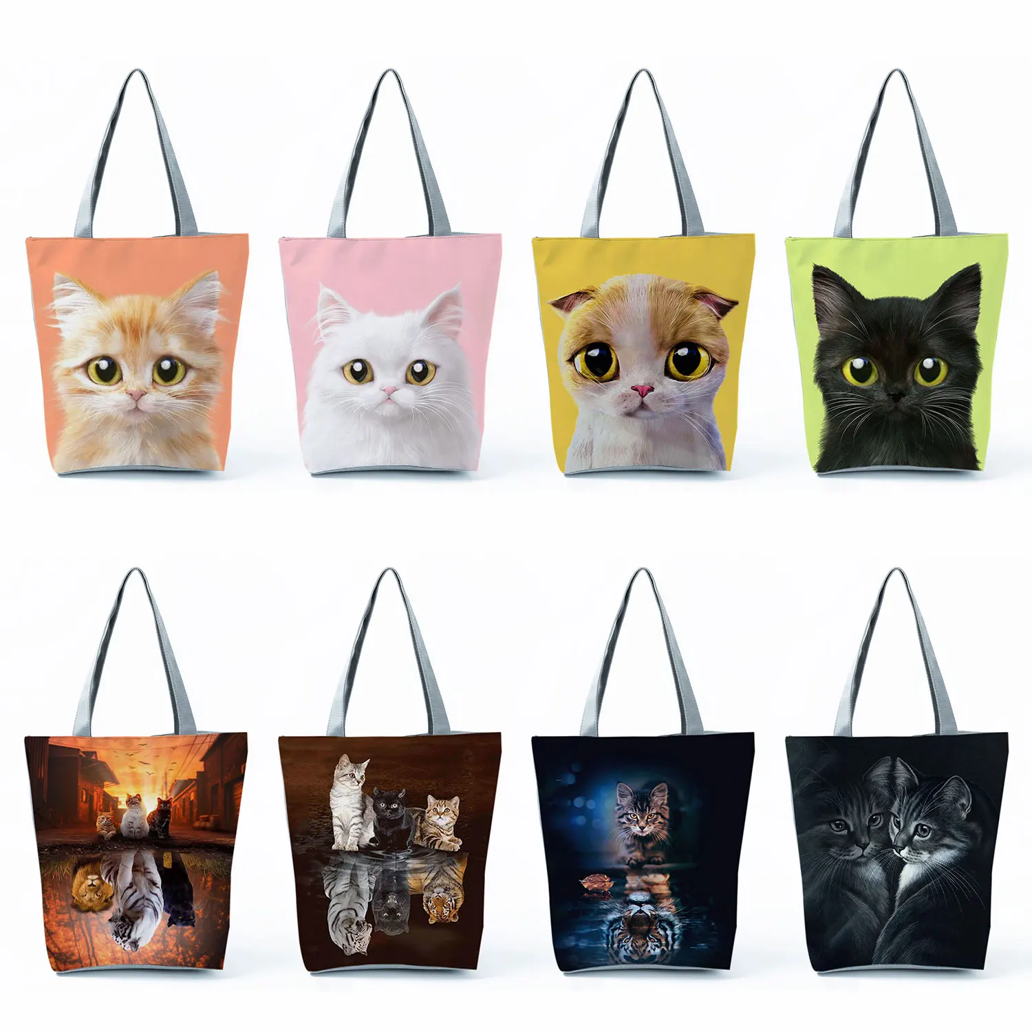 

Practical Daily Office Totebags For Women Customized 2022 New Kawaii Printed Shoulder Bags Casual Black 3D Cat Girls Handbags