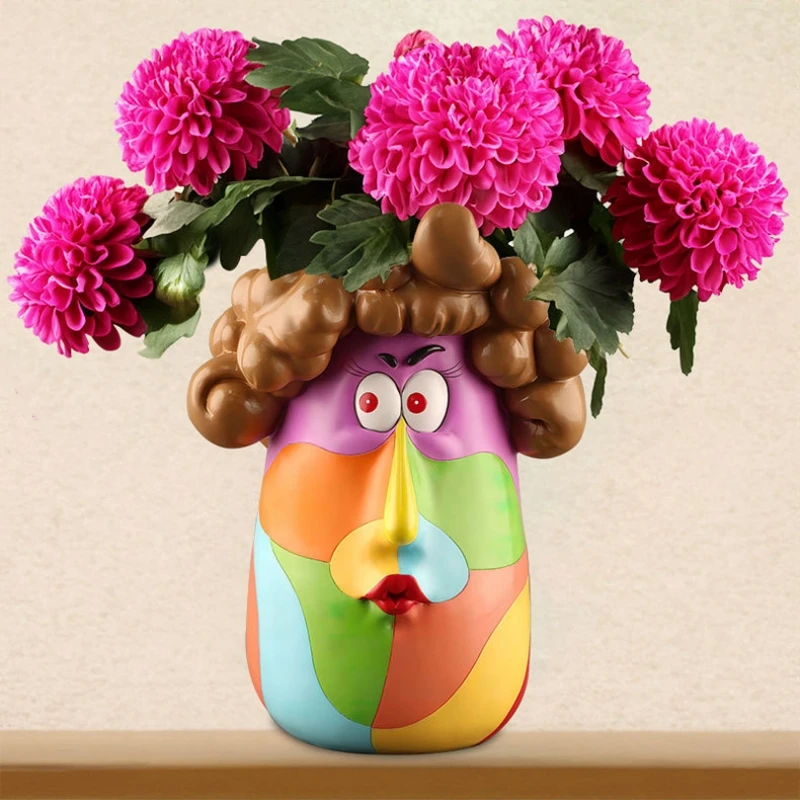 

Colorful Face Curly Hair Lady Indoor Outdoor Resin Succulent Planter Tabletop Decorative Flower Pots Home Garden Decoration