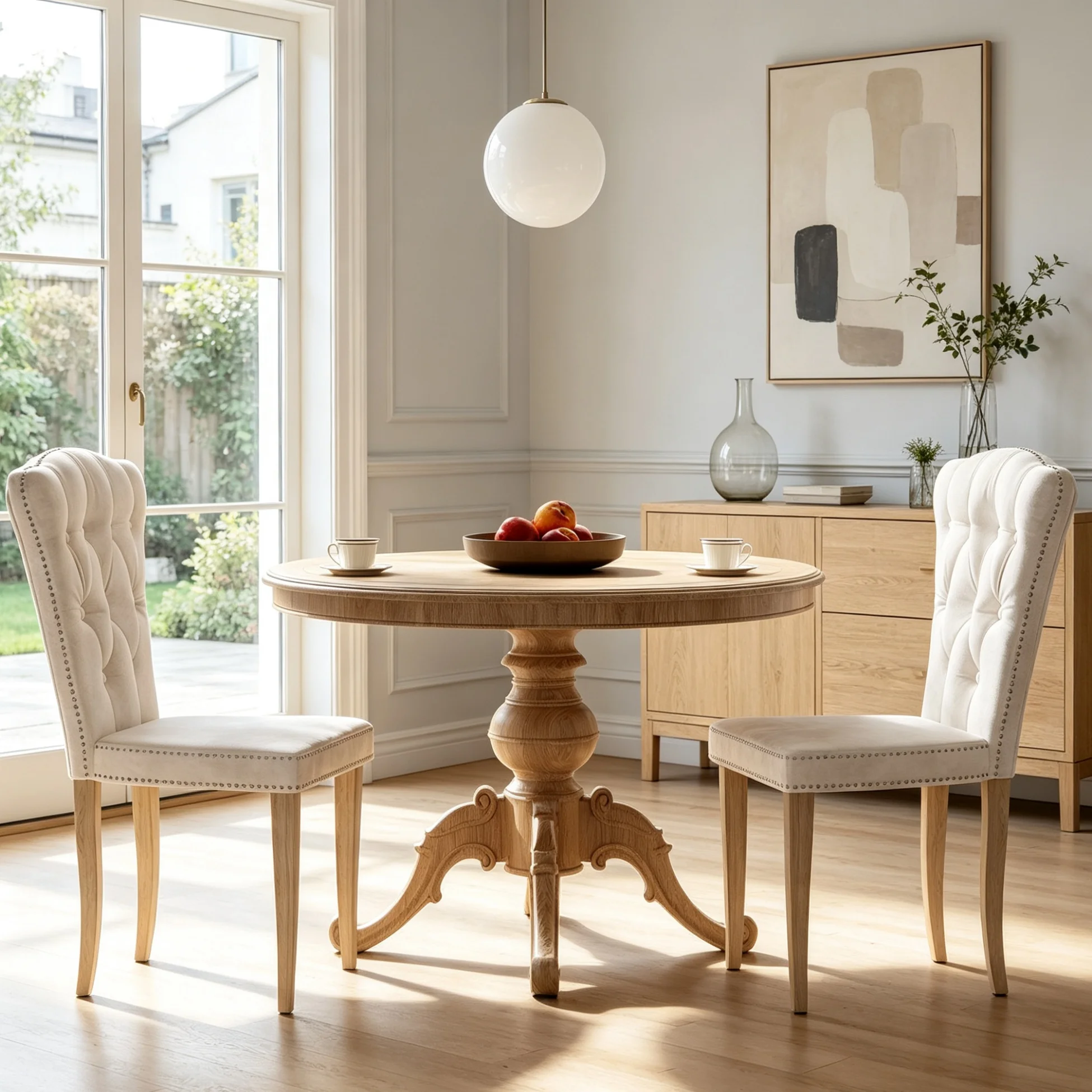 Set di 2 sedie da pranzo Simurq con schienale imbottito a forma di ali, rivestimento trapuntato e bordi decorati con borchie, sedie con gambe in legno. Ideale per sala da pranzo, soggiorno,