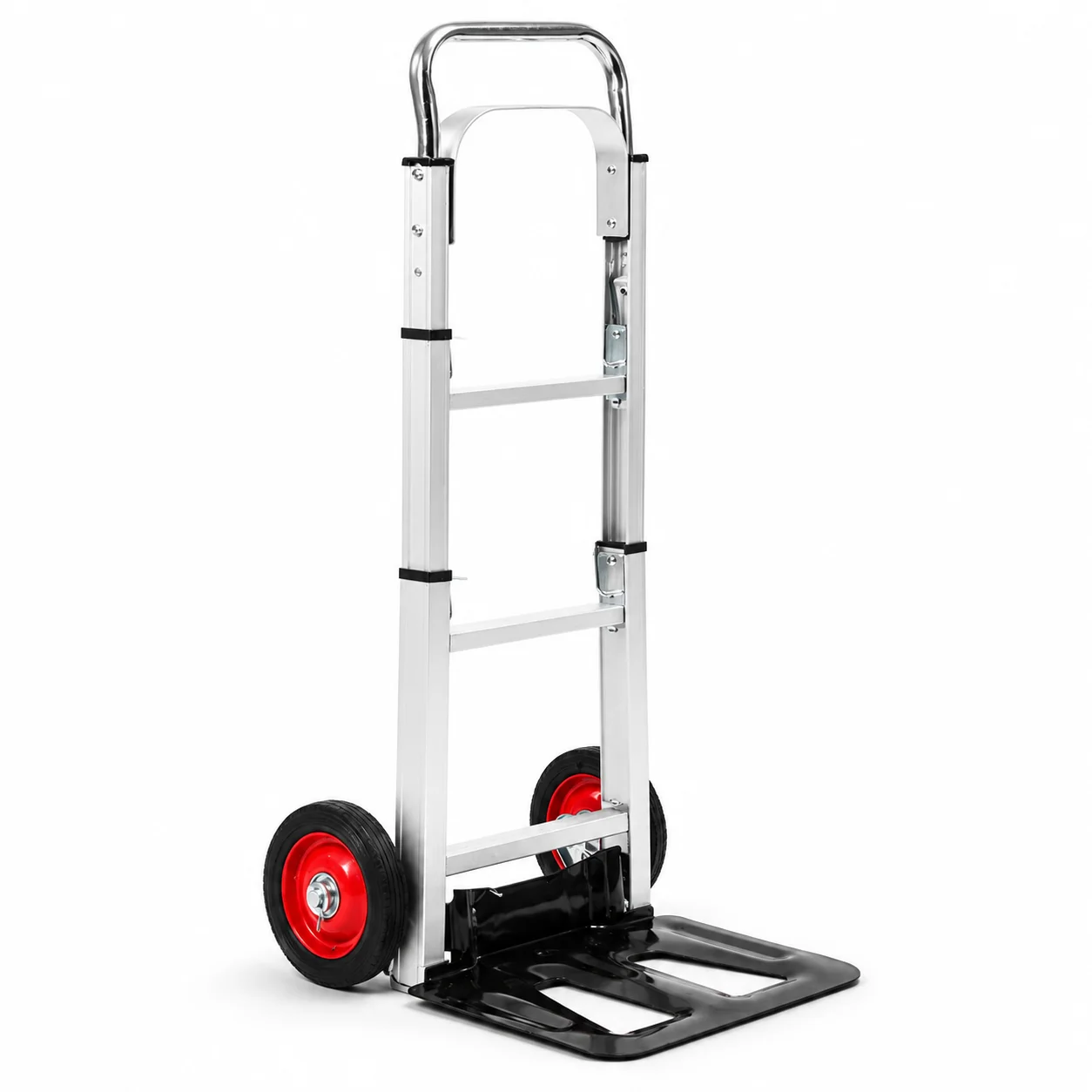 Folding Aluminum Hand Truck Dolly, 220 LB Load Capacity, Height-Adjustable Telescopic Handle, Compact Foldable Design, Rubber Wheels and Steel Toe Plate for Home, Office and Warehouse