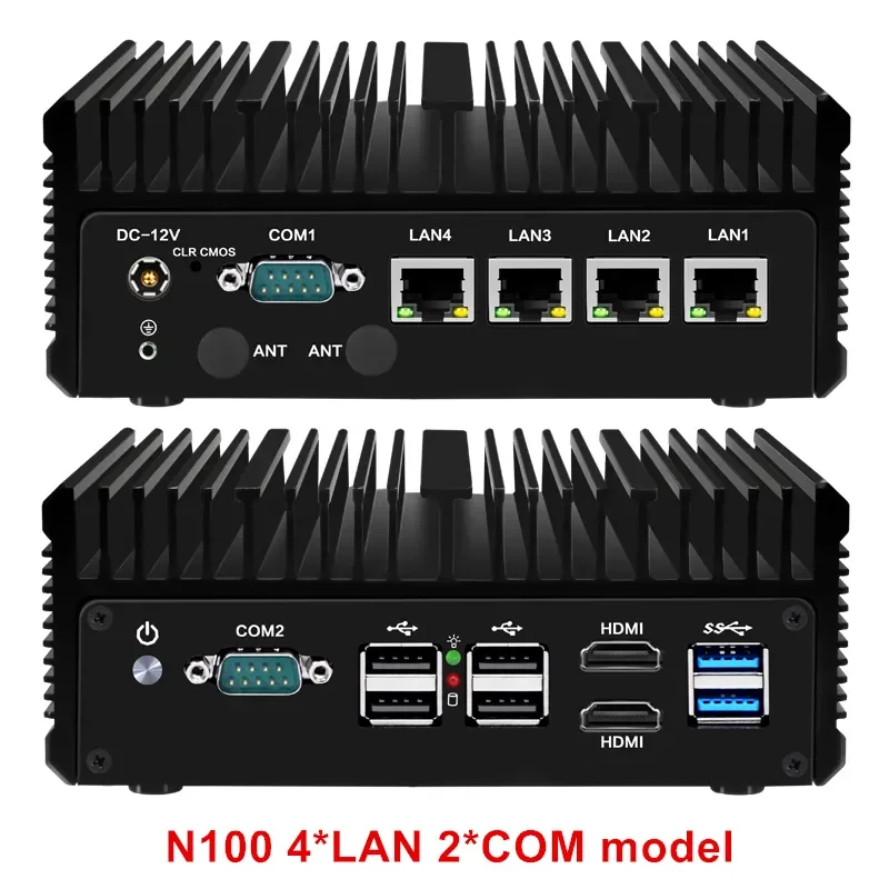 Micro Firewall Apparaat, Mini Pc, Opnsense, Vpn, Router Pc, Intel N100 AES-NI, 4Xintel 2.5gbe I226-V Lan Industriële Fanless Pc