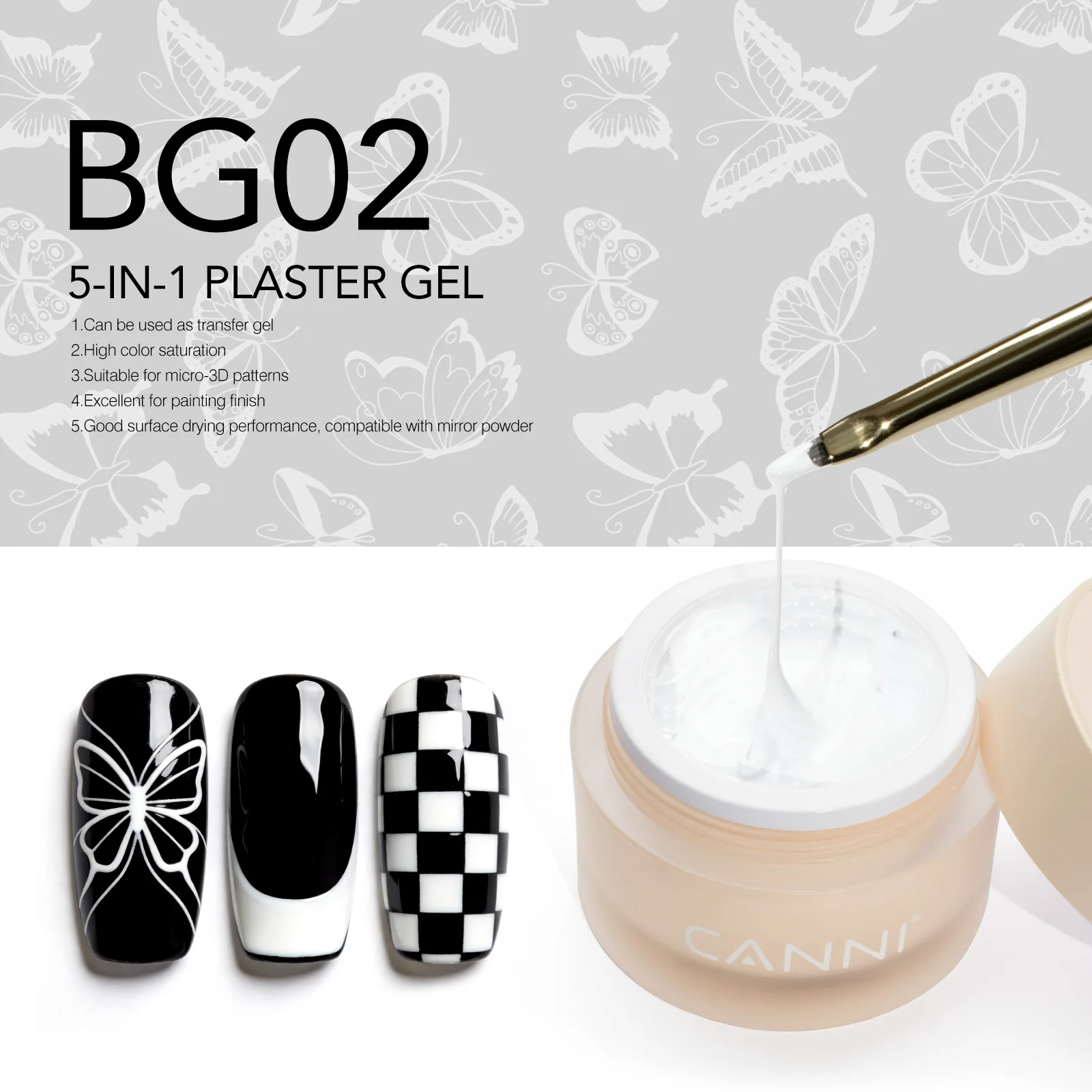 CANNI 10g No-Wipe 5-in-1 Plaster Gel HEMA TPO FREI Nail Art Funktionsgel Weiß Schwarz Nagellack Reliefmuster DIY Maniküre – Detail 19