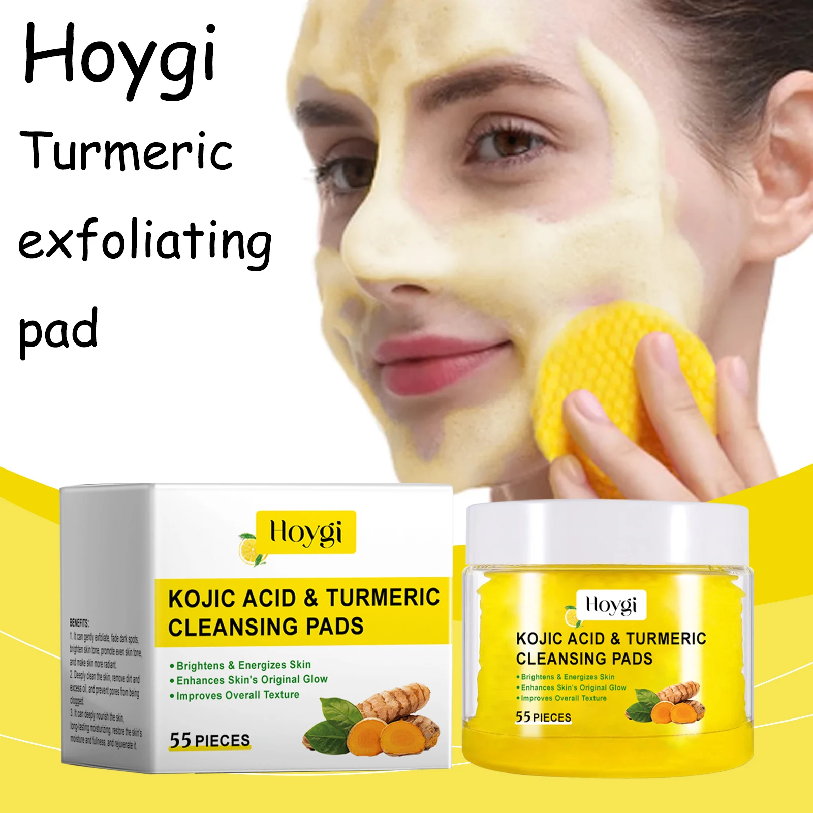 

Hoygi Turmeric Face Exfoliating Pad Deep Cleaning Dead Skins Moisturizing Reduce Roughness Smoothing Anti-acne Face Cleaning Pad