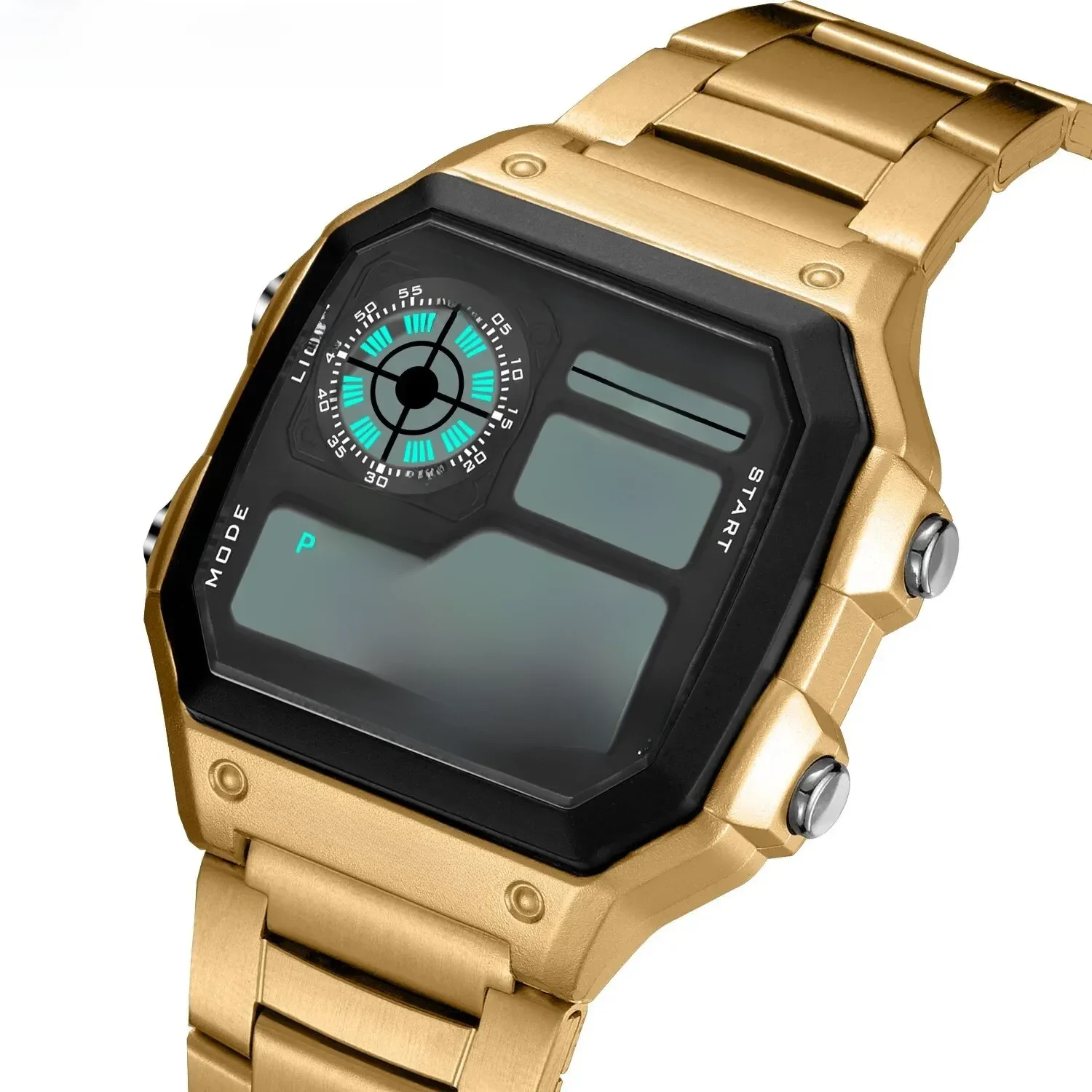 PANARS-Montre-bracelet de sport numérique étanche pour homme, bracelet en acier inoxydable, rétro-éclairage, alarme masculine, haut de gamme