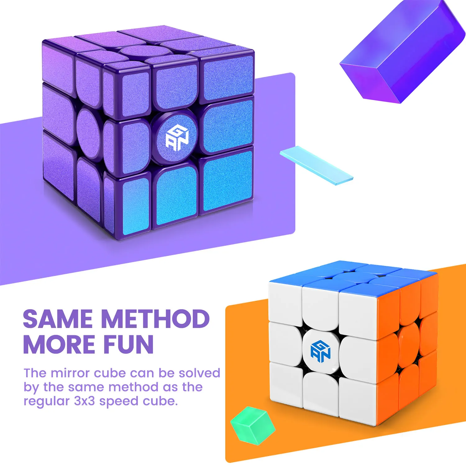 GAN MirrorM 3x3x3, Magnetic Mirror Speed Cube Puzzle Game Toys for Kids Adult Cuber, Solve by Shape