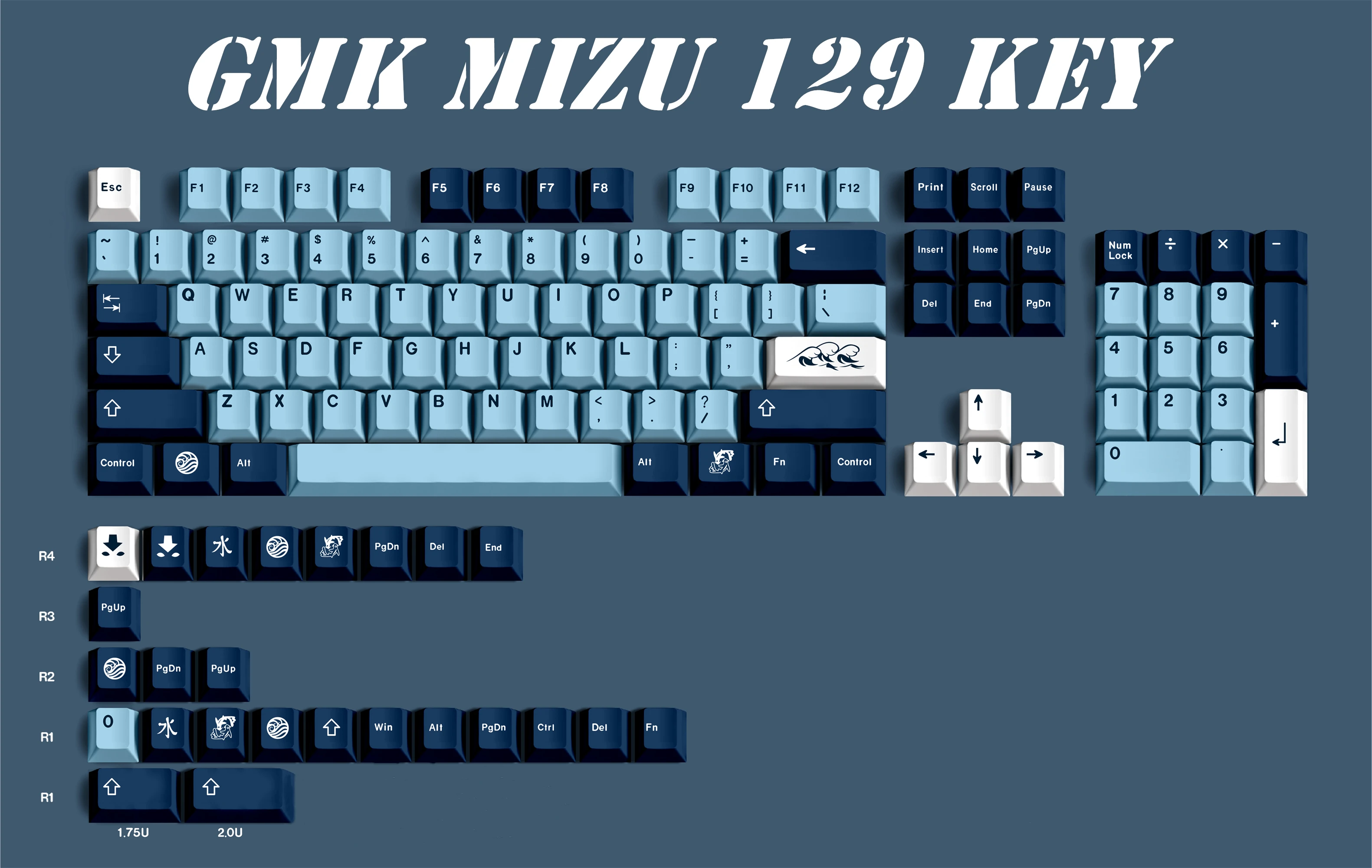 GMK MIZU Keycaps, 129 Keys PBT Keycaps Cherry Profile DYE-SUB Personalized GMK Keycaps For Mechanical Keyboard