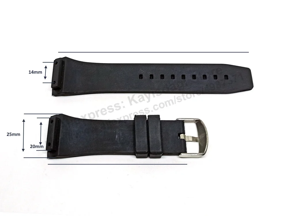 25mm Black Rubber Silicone Watch Band Strap compatible for Concord