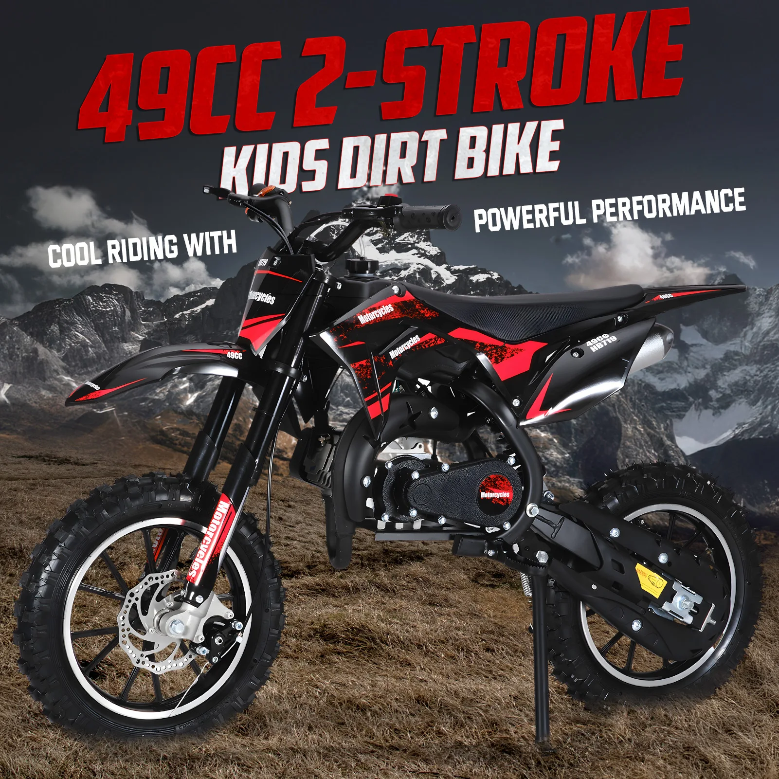 49cc 2-Stroke Kid Dirt Bike, Gas Power Motocross, Mountain Off Road Motorcycle, Pocket Motorbike with 10 Inches Wheels, 25MPH
